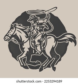 Old Press Style of Cowboy ride the horse and Doing Lasso