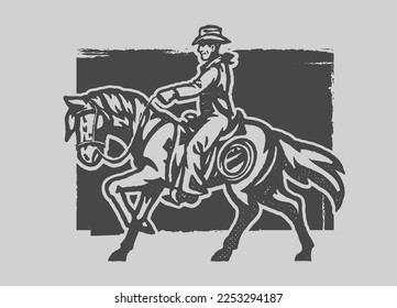Old Press Style of Cowboy Riding the Horse