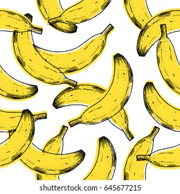 Old print banana seamless pattern. Fun fruit background. Vector illustration