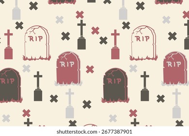 Old Print Style seamless pattern featuring Halloween elements, perfect for fabric, gift wrap, packaging, wallpapers, invitations, digital backgrounds 