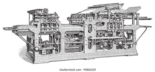 Old printing press / vintage illustration from Meyers Konversations-Lexikon 1897