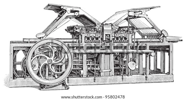 Old printing press / vintage\
illustration from Meyers Konversations-Lexikon\
1897
