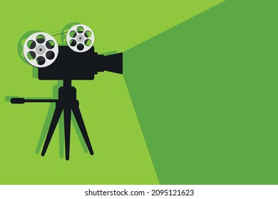 Old professional video camera, film, banner. Flat design style movie poster, movie poster. Vector