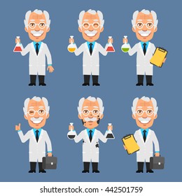 Old Professor Holds Board Test Tubes