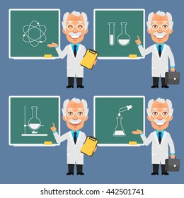 Old Professor Holds Points to Chalkboard
