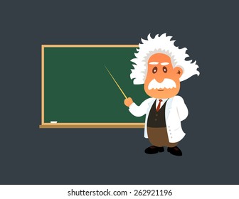 Old professor is showing something on the green board