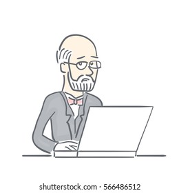 old professor using laptop