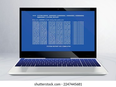 Old program windows composition with view of open laptop with set of code lines blue screen vector illustration