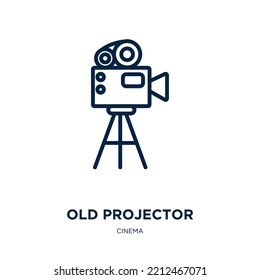 Old Projector Icon From Cinema Collection. Thin Linear Old Projector, Movie, Video Outline Icon Isolated On White Background. Line Vector Old Projector Sign, Symbol For Web And Mobile