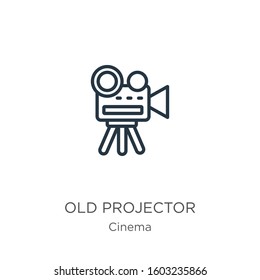 Old projector icon. Thin linear old projector outline icon isolated on white background from cinema collection. Line vector sign, symbol for web and mobile