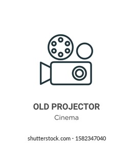 Old projector outline vector icon. Thin line black old projector icon, flat vector simple element illustration from editable cinema concept isolated on white background