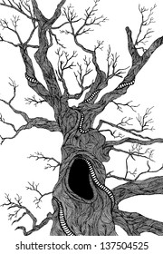 Old psychedelic tree hand-drawn illustration