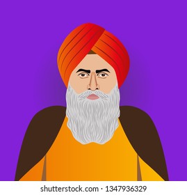 old Punjabi man/ guru close up vector illustration