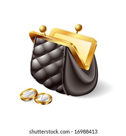 Old purse with coins. Vector.