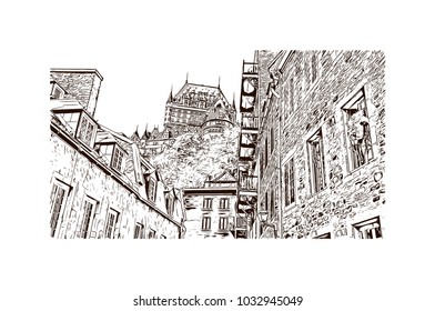 Old Quebec, Canadian Province in eastern Canada. Hand drawn sketch illustration in vector.