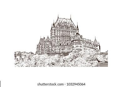 Old Quebec, Canadian Province in eastern Canada. Hand drawn sketch illustration in vector.