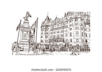 Old Quebec, Canadian Province in eastern Canada. Hand drawn sketch illustration in vector.