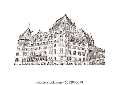 Old Quebec, Canadian Province in eastern Canada. Hand drawn sketch illustration in vector.