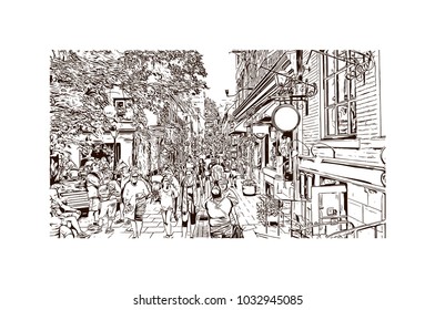 Old Quebec, Canadian Province in eastern Canada. Hand drawn sketch illustration in vector.
