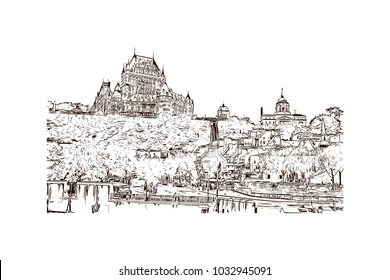 Old Quebec, Canadian Province in eastern Canada. Hand drawn sketch illustration in vector.