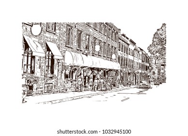Old Quebec, Canadian Province in eastern Canada. Hand drawn sketch illustration in vector.