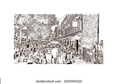 Old Quebec, Canadian Province in eastern Canada. Hand drawn sketch illustration in vector.