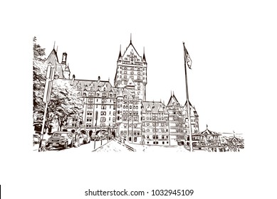 Old Quebec, Canadian Province in eastern Canada. Hand drawn sketch illustration in vector.