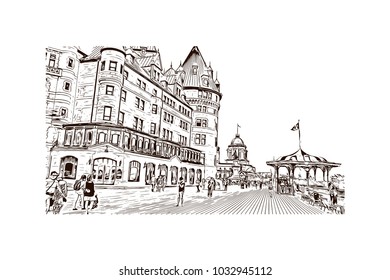 Old Quebec, Canadian Province in eastern Canada. Hand drawn sketch illustration in vector.