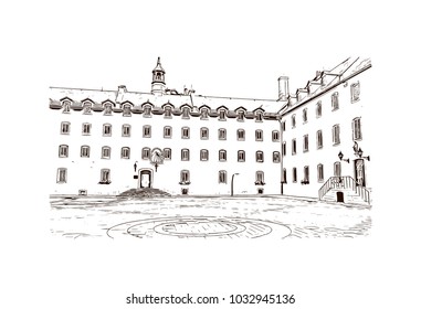 Old Quebec, Canadian Province in eastern Canada. Hand drawn sketch illustration in vector.