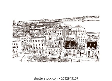 Old Quebec, Canadian Province in eastern Canada. Hand drawn sketch illustration in vector.