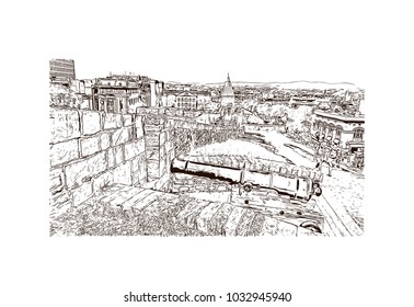 Old Quebec, Canadian Province in eastern Canada. Hand drawn sketch illustration in vector.