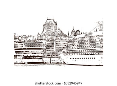 Old Quebec, Canadian Province in eastern Canada. Hand drawn sketch illustration in vector.