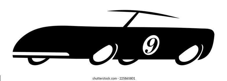 old race car, black and white