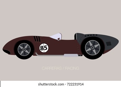 old racing car, side view, flat design style