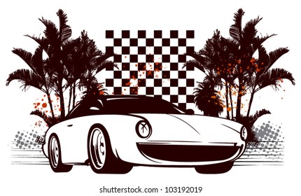 old racing car with summer background