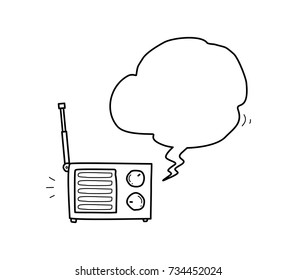 old radio with bubble speech doodle