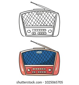 Old radio. Cartoon illustration of an old radio receiver of the last century. Red and pink retro radio