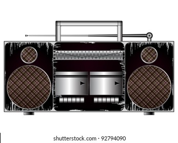 old radio cassette player against white background, abstract vector art illustration; image contains transparency