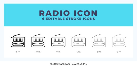 Icono de radio antiguo con trazo editable. Ilustración vectorial de icono de esquema.