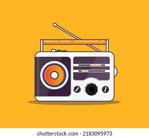 Old radio icon vector illustration, flat style, Retro radio. Vector illustration of vintage radio receiver.