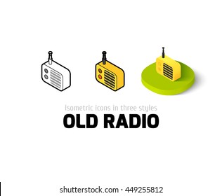 Old radio icon, vector symbol in flat, outline and isometric style