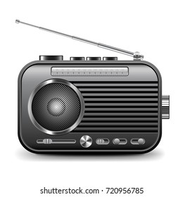 Old radio isolated on white photo-realistic vector illustration