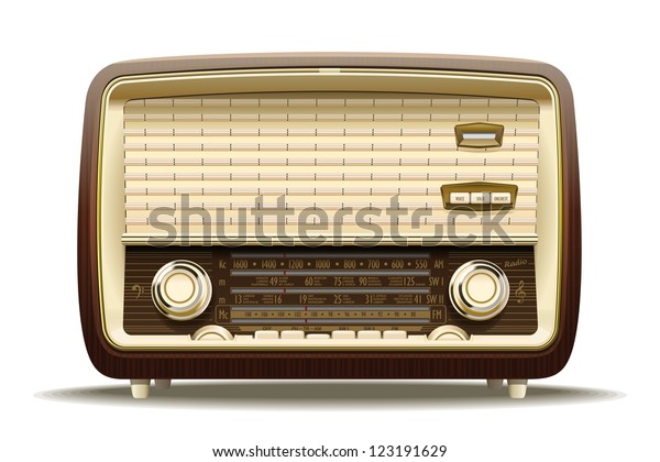 古いラジオ 前世紀の古いラジオ受信機の写実的なイラスト のベクター画像素材 ロイヤリティフリー