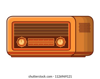 Old radio receiver last century.Retro vintage technology.Musical player.Media and music symbol icon vector.Isolated on a white background.