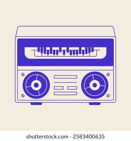 Old radio. Retro vintage radio receiver, antique portable broadcast stereo equipment, classic communication device with volume tuner flat style. Vector illustration