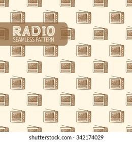 Old radio seamless pattern. Vintage style, hand drawn pen and ink. Vector seamless pattern. Retro design element for electronics store packaging