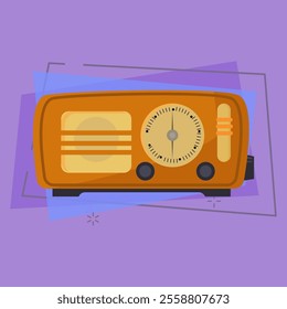 Old radio set. Retro equipment with speaker and frequency scale. Radio concept. Vector illustration can be used for topics like home receiver, broadcasting, fm channel