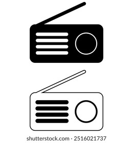 Rádio antigo. Ilustração simples. Ilustração de vetor de ícone de rádio, ícone de transmissão FM isolado, conceito de negócios Radiocast. Rádio Vintage. Ícone de rádio plano. Ícone de um microfone.