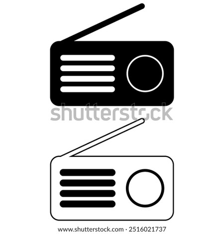 Old radio. Simple illustration. Radio icon vector illustration, FM broadcast icon isolated, Radiocast business concept. Vintage radio. Radio flat icon. Icon of a microphone.