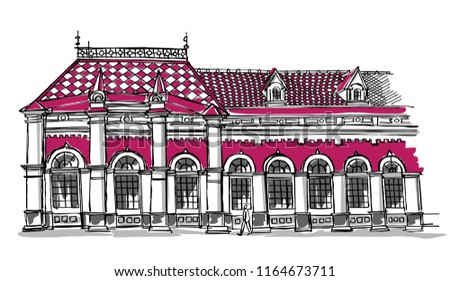 Old railway station building sketch